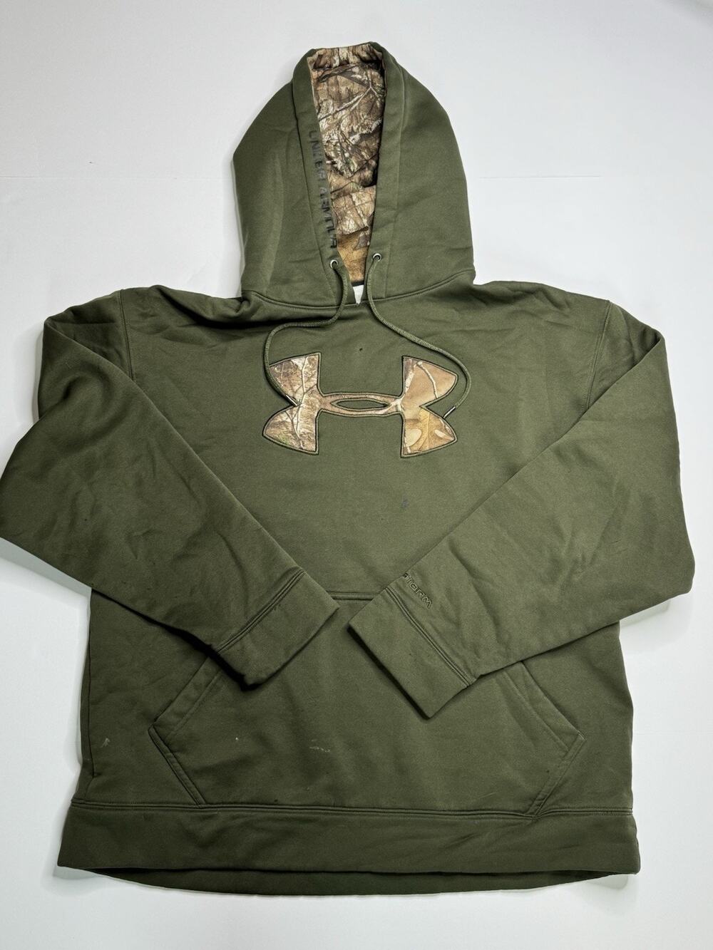 Under Armour Men’s L Storm Caliber Pullover Hoodie Green Realtree Camo Hunting